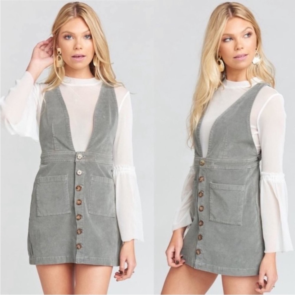 Show Me Your MuMu Connelly Overall Dress A0186 medium corduroy gray cross cross